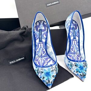 Dolce & Gabbana Majolica Blue Mesh Pumps - Size 35